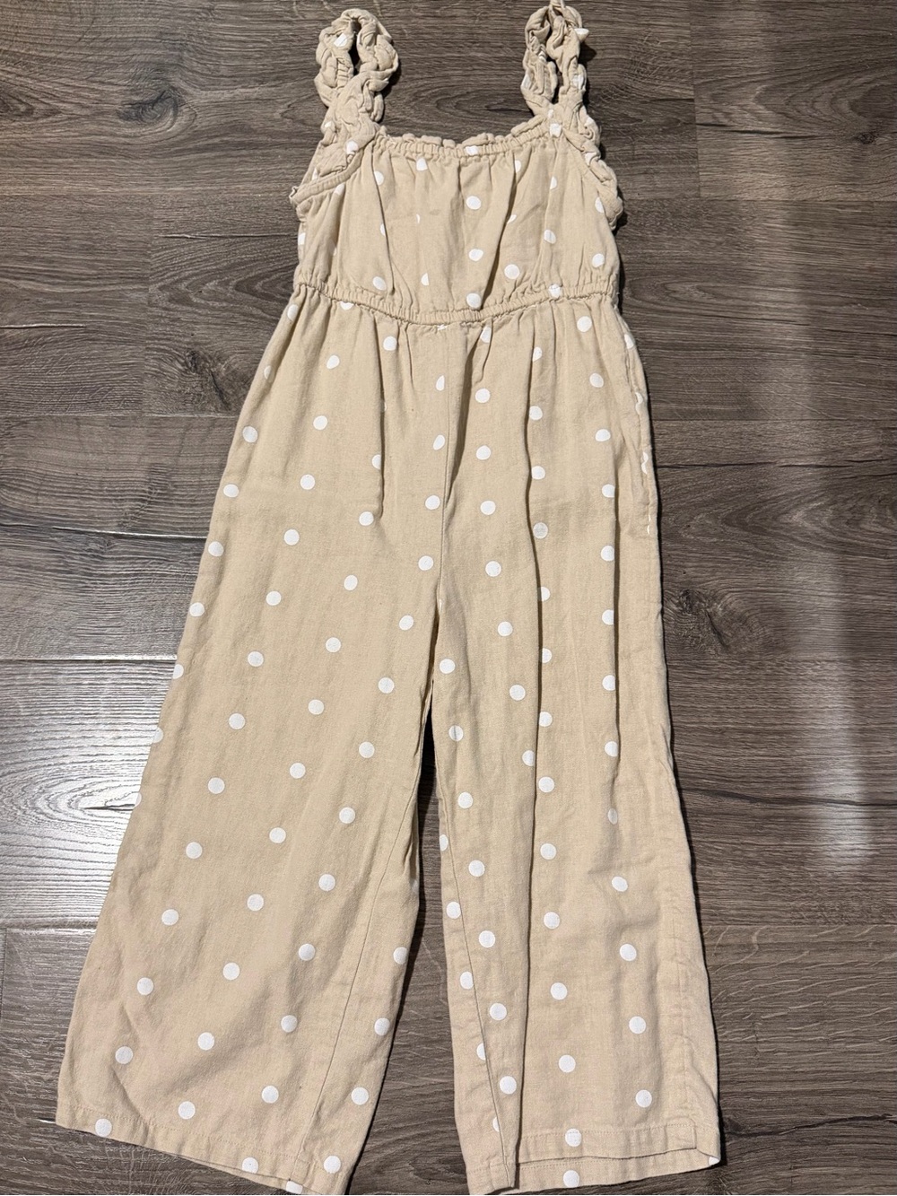 Girls 6/7 Beige Polka Dot Wide-Leg Jumpsuit Linen & Rayon